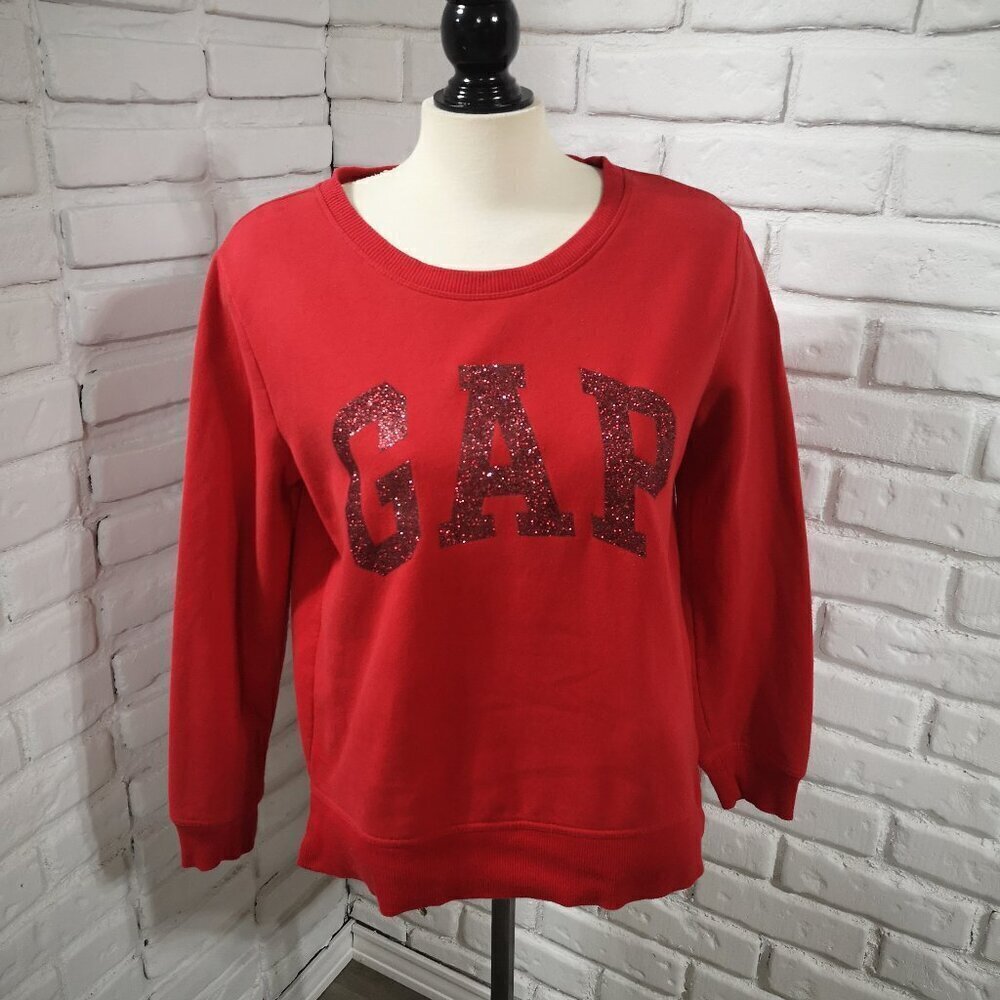 Gap Ladies Size Large Red Fleece Lined Round Neck Straight Fit Sweat Top